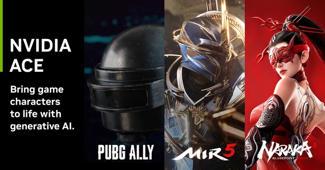 NVIDIA ACE announcement artwork featuring PUBG Ally, MIR5, and NARAKA: BLADEPOINT characters