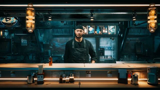 Jin behind the ramen counter in NVIDIA and Convai’s Kairos character demo