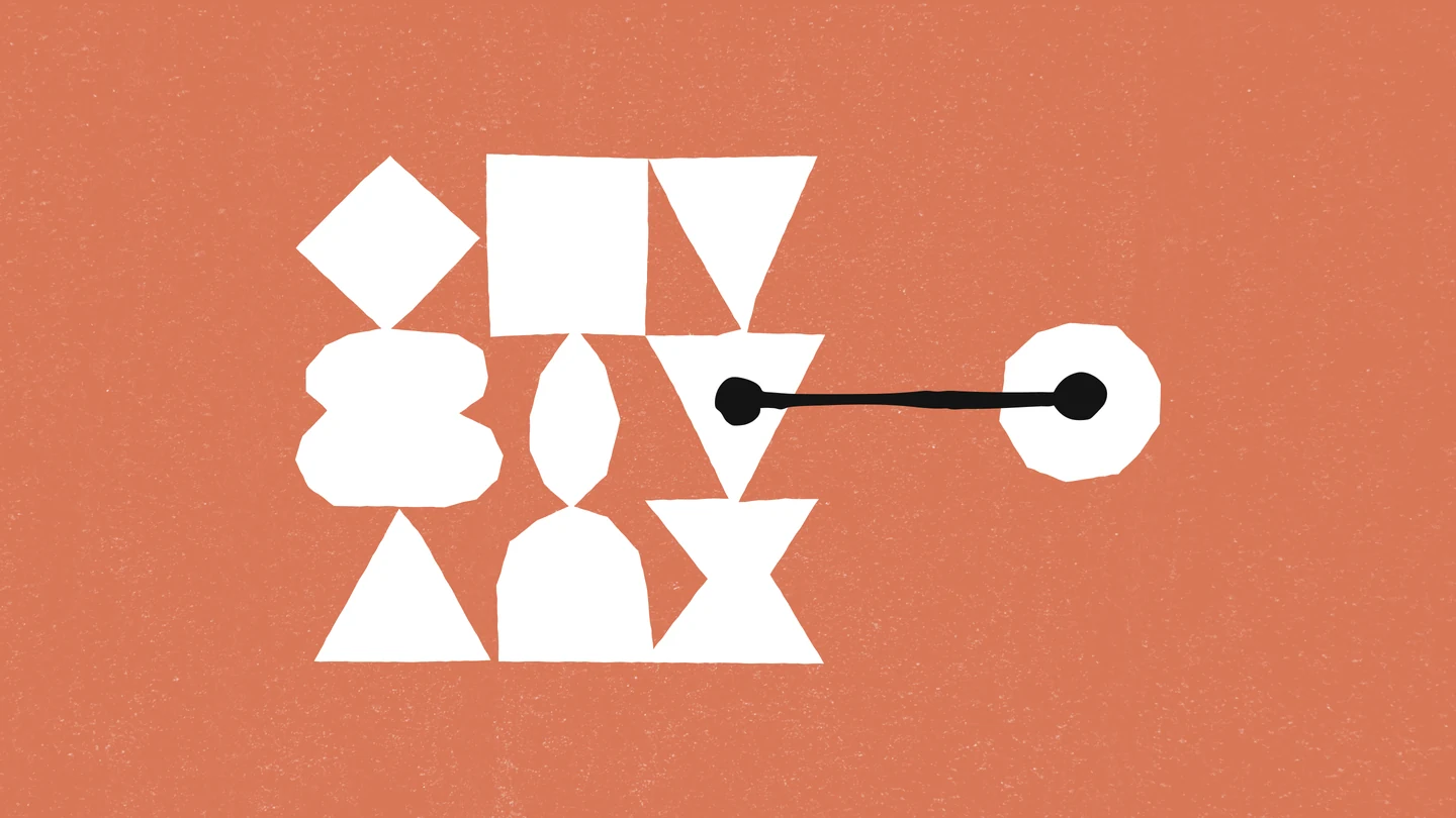 Anthropic’s orange-and-white illustration of a connection between an assortment of shapes and a single shape